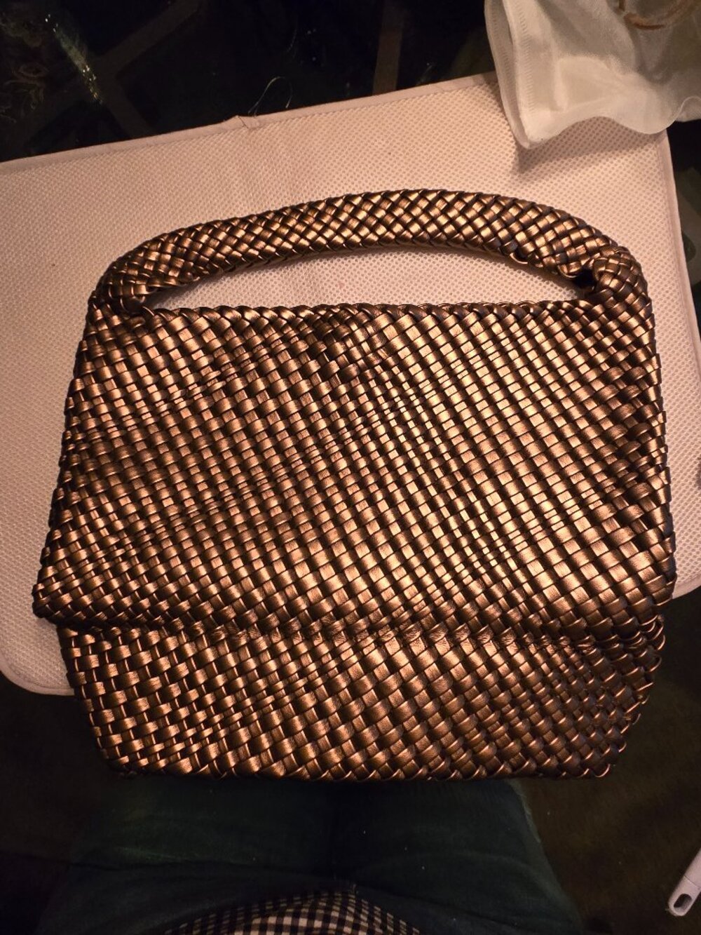 New from Market, bronze vegan leather bag, with magnetic closure
